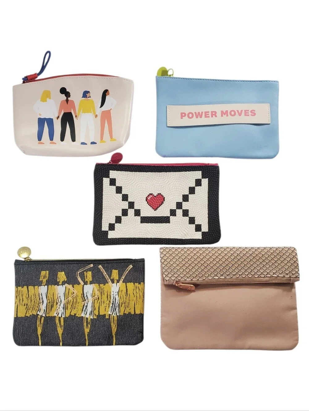 🟢 IPSY Bags Set of 5 Assorted Cosmetic Bags Stronger Together Pixel Glamazon